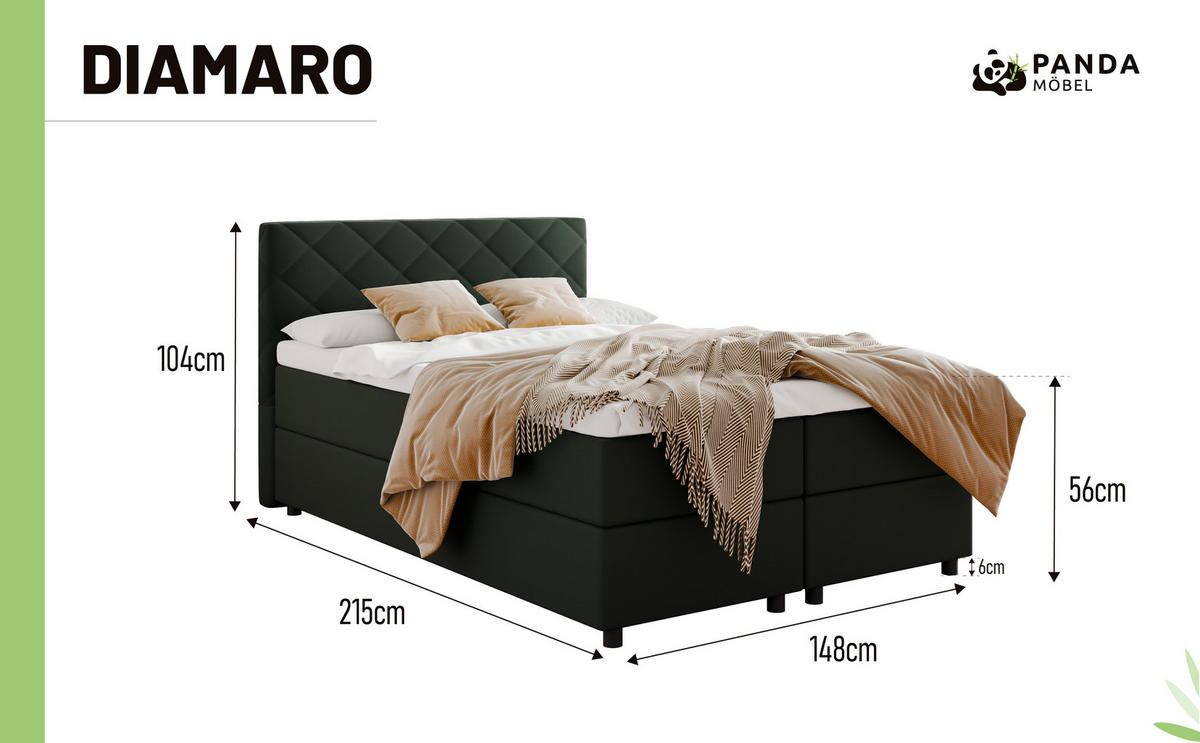 BOXBETT Diamaro 140x200 cm mit Bettkasten und Topper - Dunkelgrün - Grün, Holz (140/200cm) - Panda Möbel