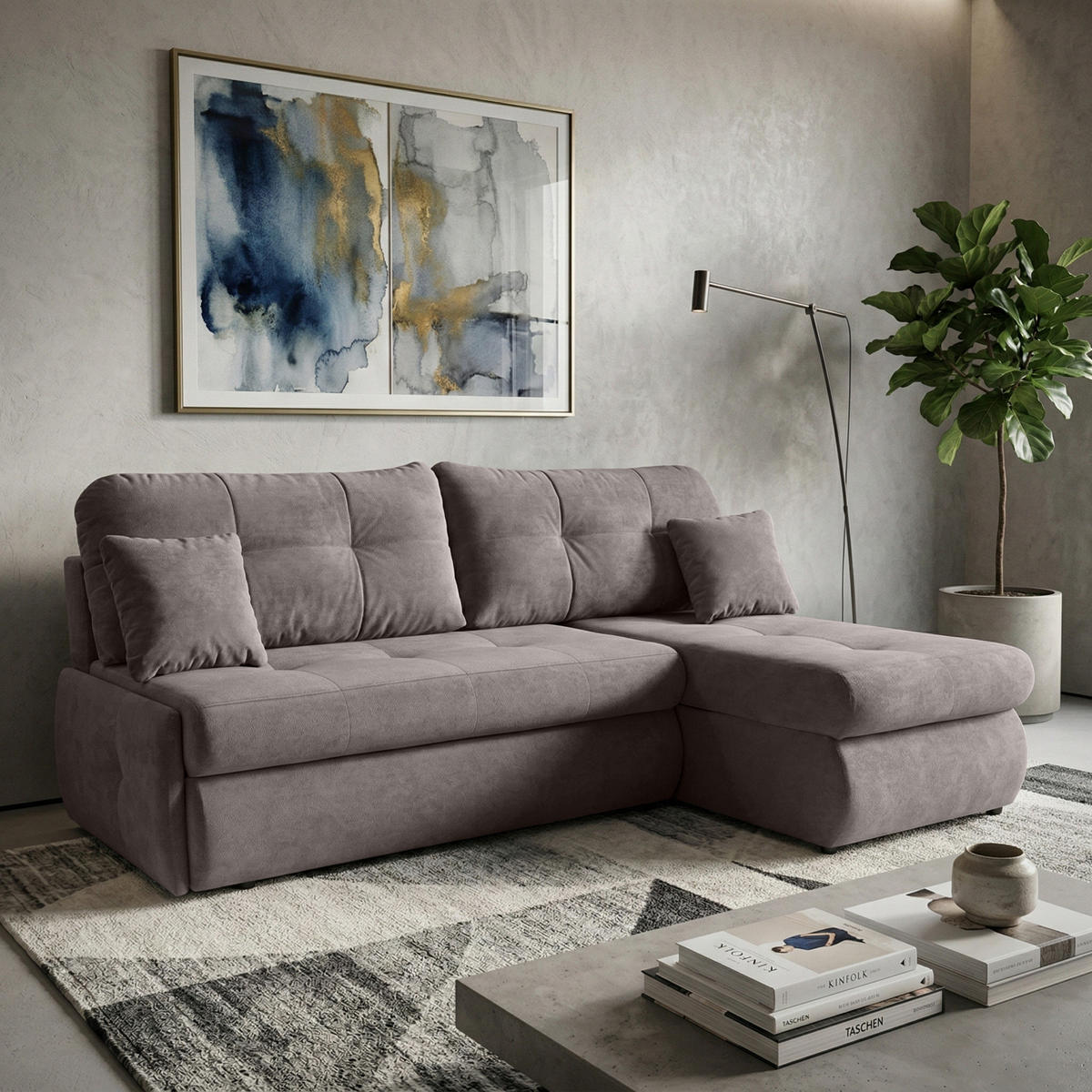 ECKSCHLAFSOFA Tino mit Schlaffunktion und Bettkasten, universeller Ottomane, Braun - Braun, Textil (216/155cm) - Beautysofa