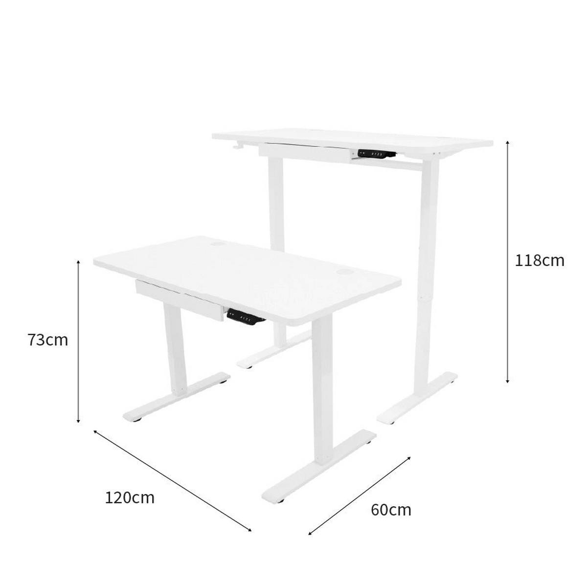 SCHREIBTISCH Elektrisch höhenverstellbar mit Schublade – 120 cm x 60 cm - Weiß, Metall (60/120/118cm) - Monstershop