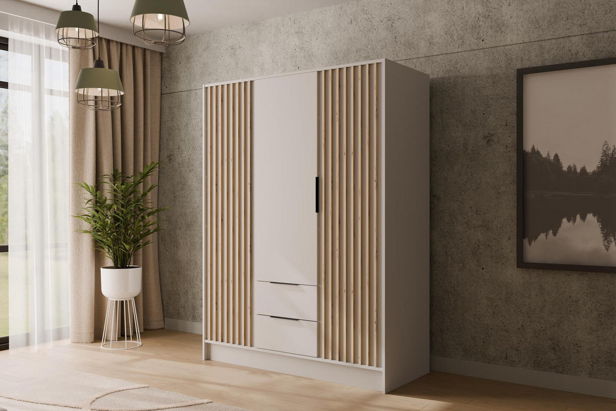 KLEIDERSCHRANK NELIA - 150 cm - Weiß/Eiche Artisan, Holzwerkstoff (150/200/51cm) - ALTDECOR
