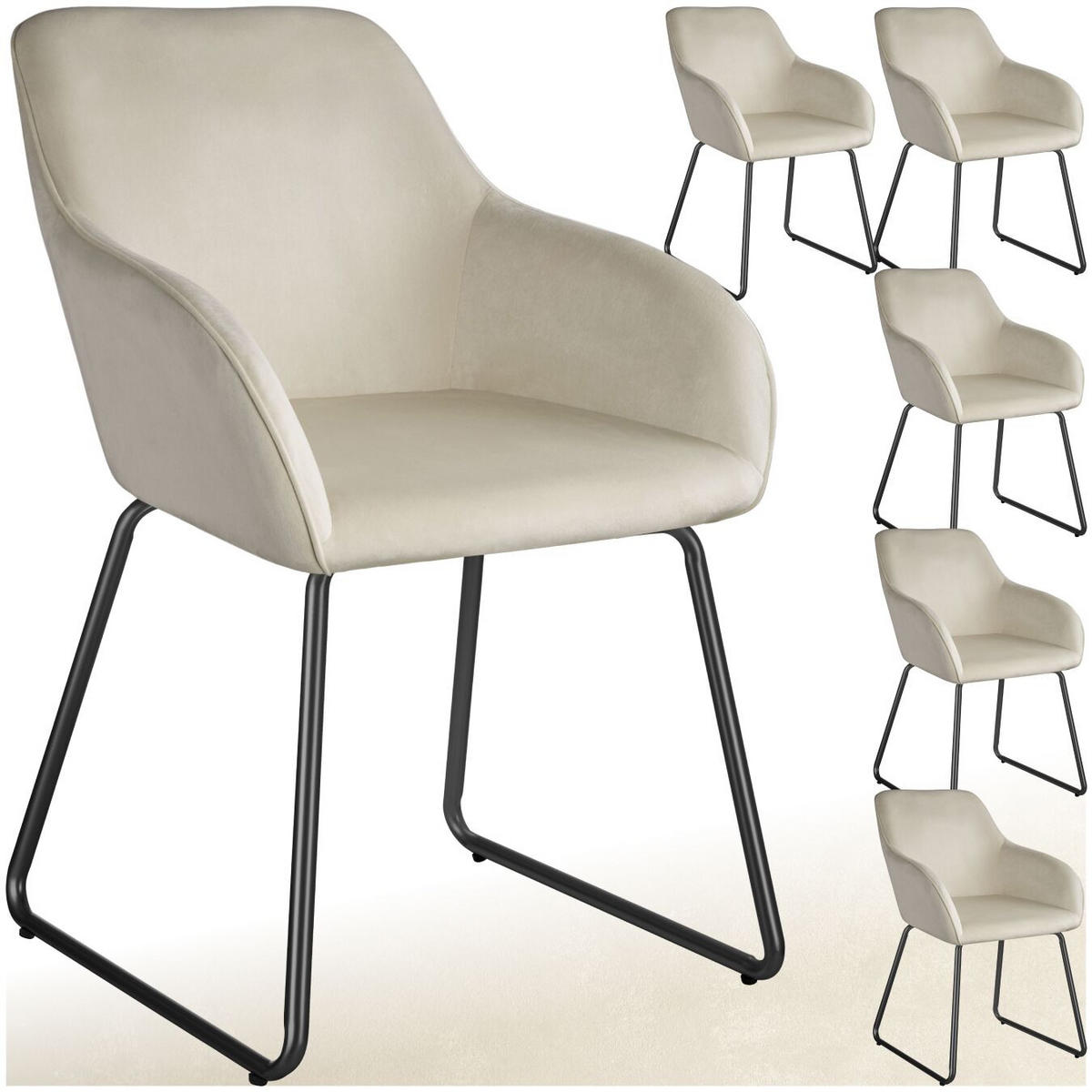 ESSZIMMERSTUHL Jeane,57 x 61 x 85,5 cm, Belastbarkeit 120 kg,Samtoptik creme/schwarz - Schwarz/Samtahornfarben, Kunststoff (57/85.5/61cm) - tectake