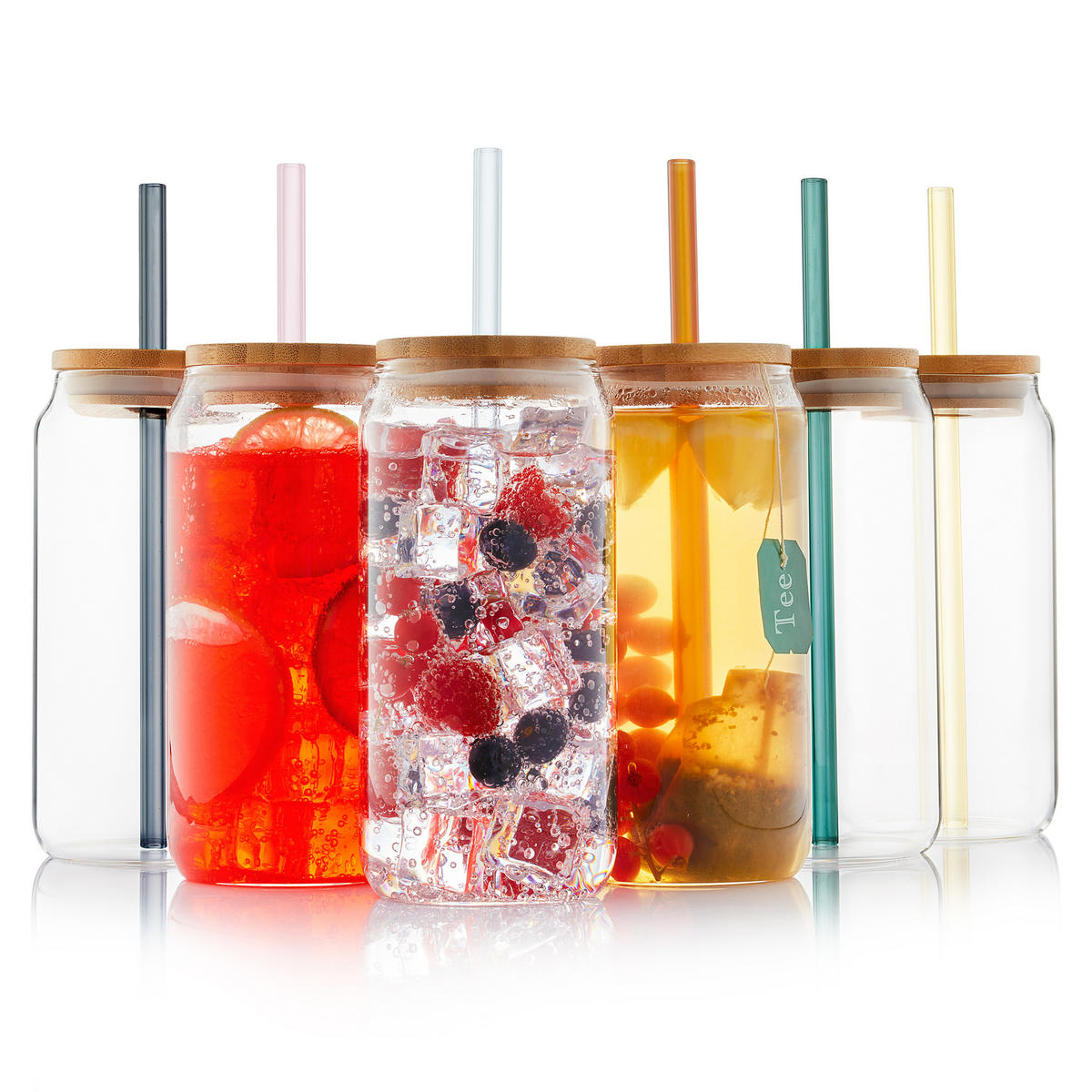 GLÄSER SET mit Strohhalmen - Transparent, Glas - Sänger