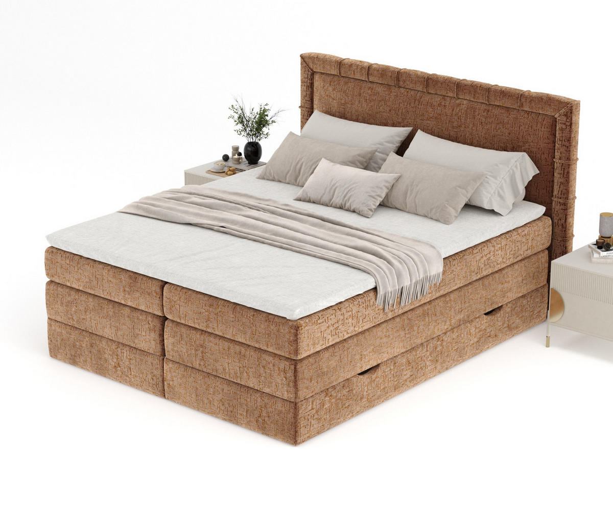 BOXSPRINGBETT Rosabel Kupfer 200/200 cm mit Matratze und Topper - Schwarz/Kupferfarben, Holz/Holzwerkstoff (200/200cm) - Maison de Reve