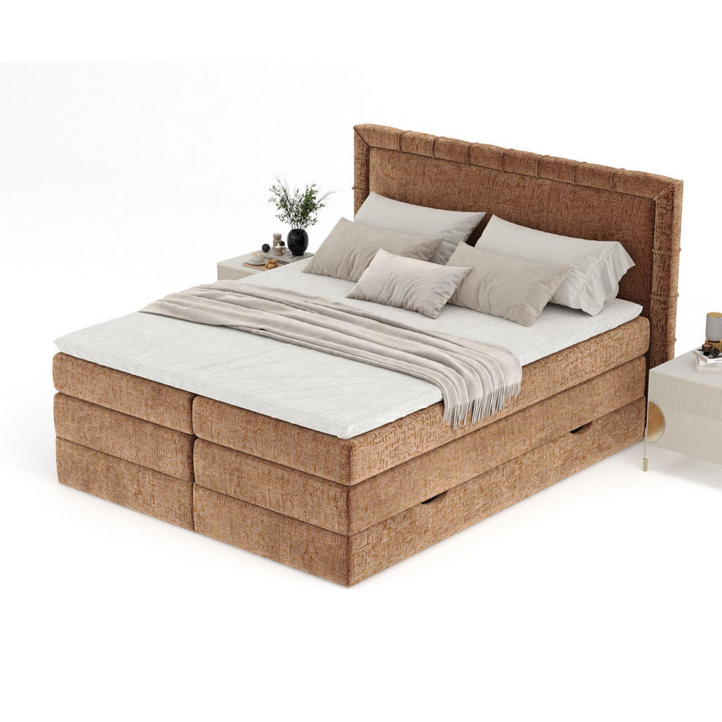 Thumbnail - Maison de Reve Boxspringbett, Kupfer, Textil, Buche, Kiefer, H3, Höhe ca. 37 cm, 160x200 cm, Oeko-Tex® Standard 100, FSC...