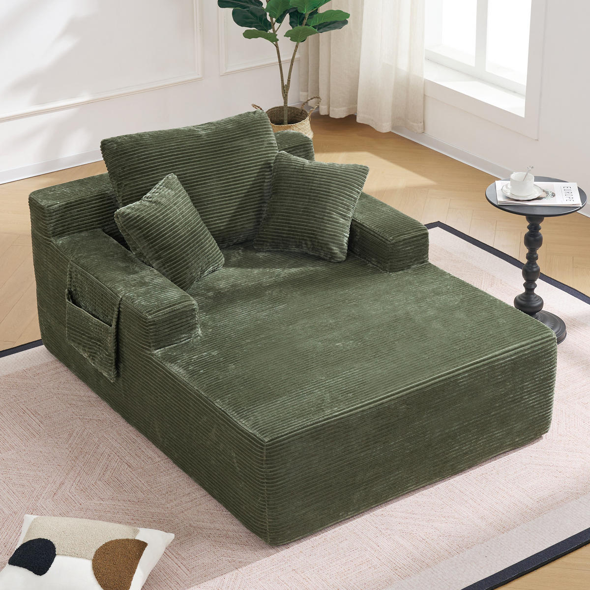SOFAELEMENT 150/110/70 cm Grün Cord mit 2 Staufächer - Grün, Textil (70/150/110cm) - Oxeza