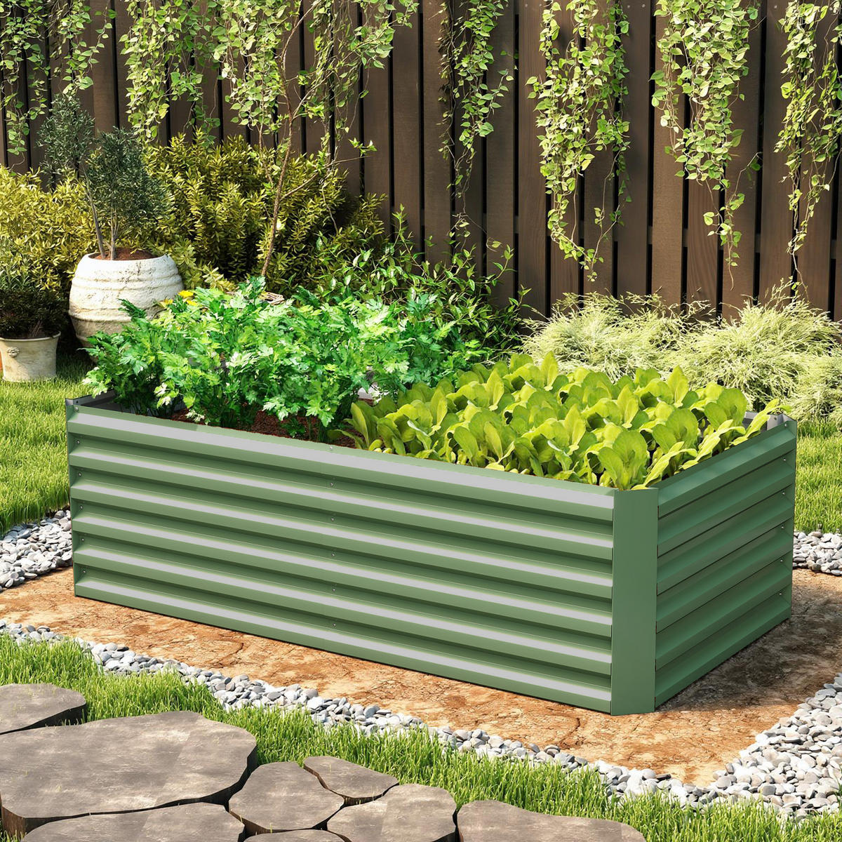 HOCHBEET DE-12274 e/tra tief 180/90/57,5 cm, offener Boden Hellgrün - Grün, Metall (180/57.5/90cm) - ComfortXL