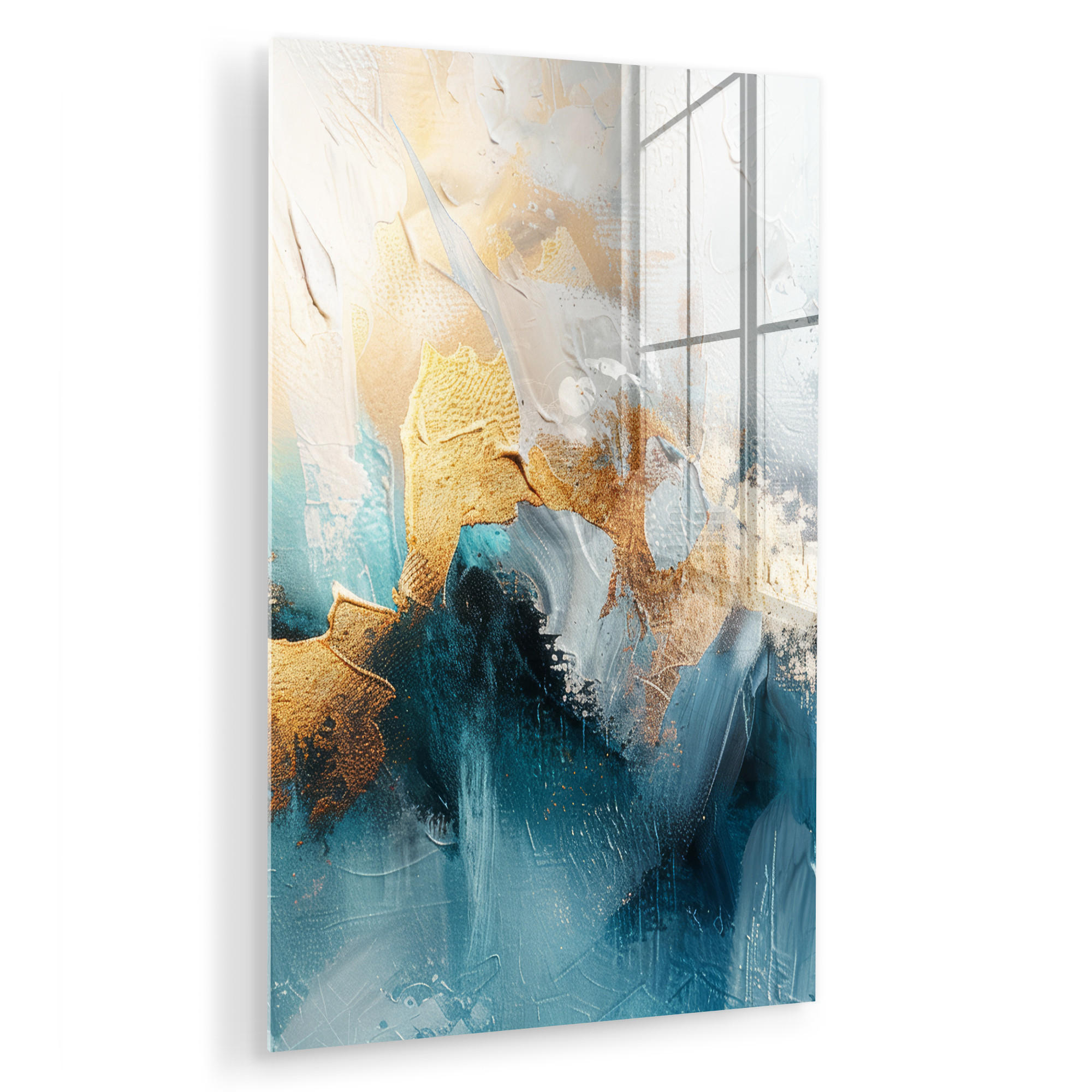 ACRYLGLASBILD Abstrakt - Kunst - Gold - Blau 40x60 cm - Petrol, Glas (40/60cm) - MuchoWow