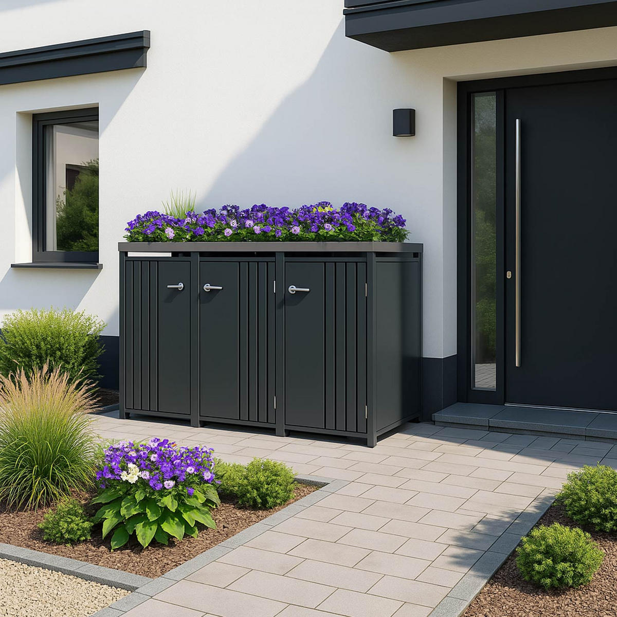 3ER-MÜLLTONNENVERKLEIDUNG Anthrazit - Anthrazit, Metall (196/125/84cm) - MCW