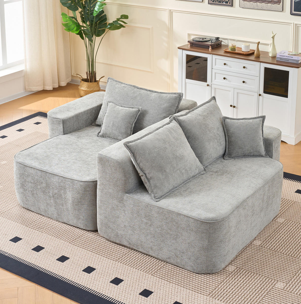 ECKSOFA aus Chenille in Grau mit modularem Design - Grau, Textil (144/65/262cm) - Modfu
