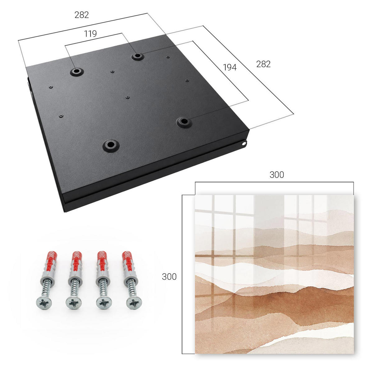 SCHLÜSSELBOX Schwarz 30x30 cm- Türöffnung nach rechts - Pastellwellen - Beige, Metall (30/30/5cm) - TULUP