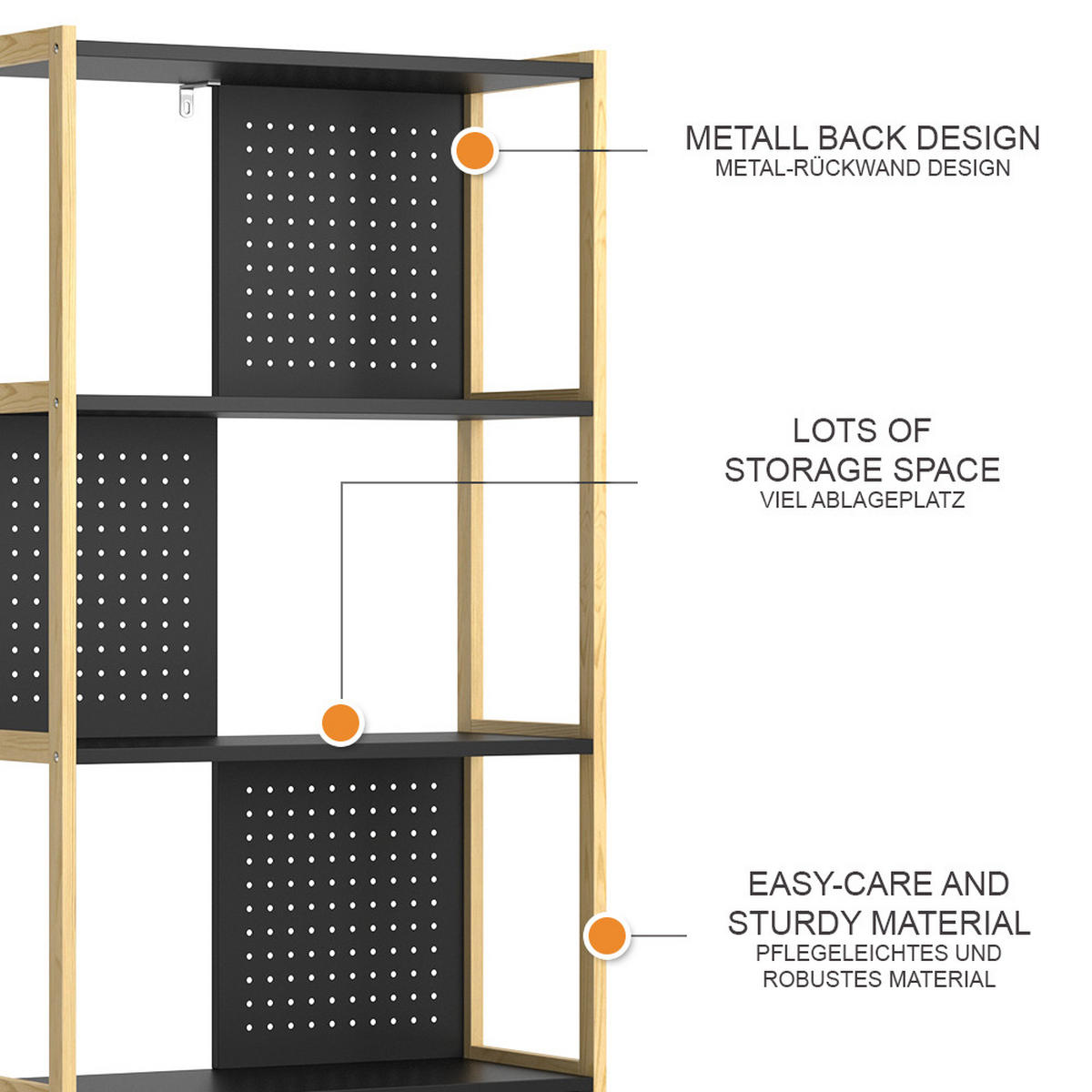 STANDREGAL Elvia Schwarz 63 x 120 cm - Schwarz/Kieferfarben, Holzwerkstoff (63/120/28cm) - Vicco