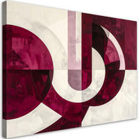 WANDBILD, Abstrakte Komposition mit bordeauxroten Kreisen und Linien - Rot, Textil (120/80cm) - Feeby