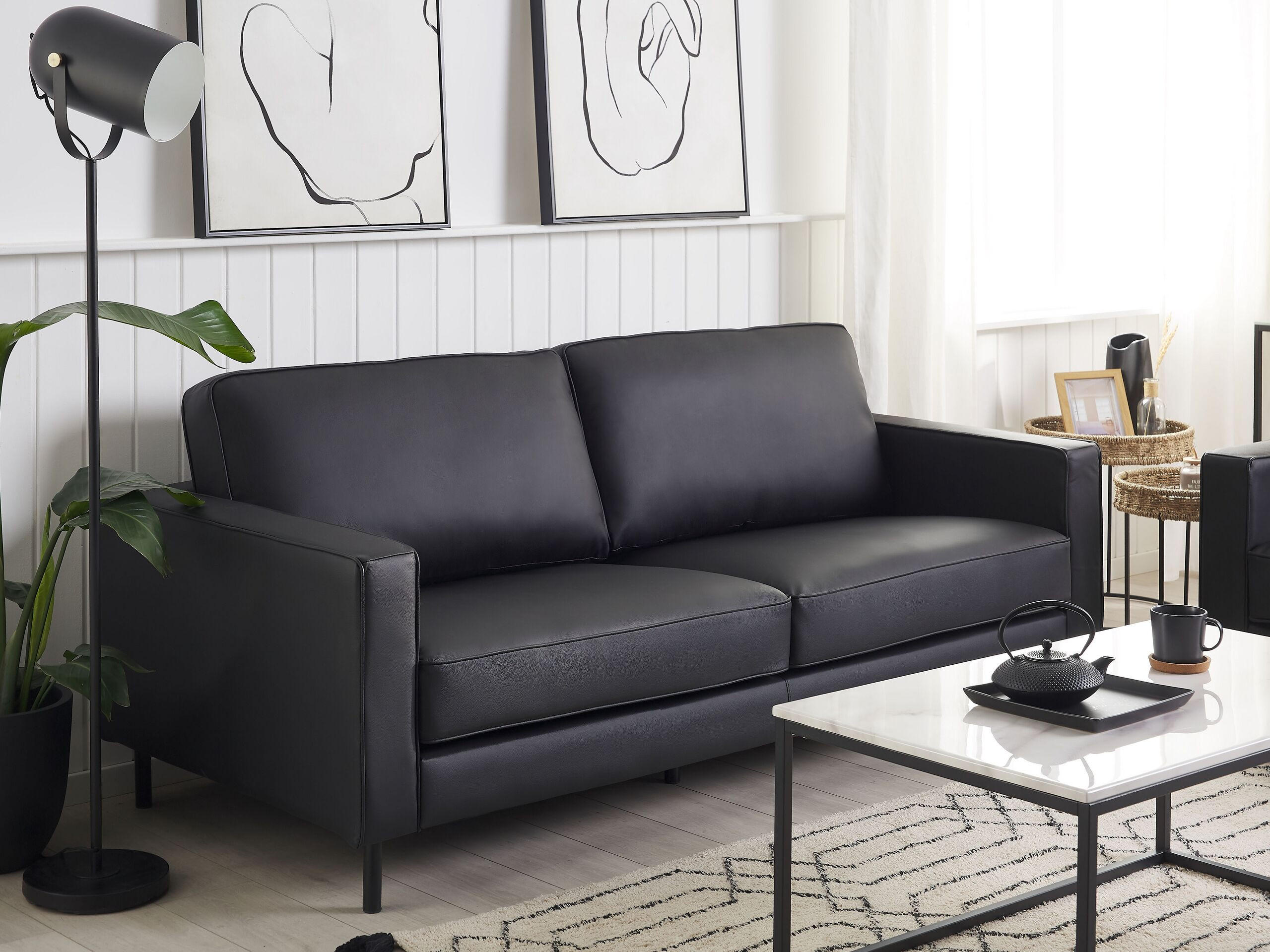 3-SITZER-SOFA Echtleder Schwarz Savalen - Schwarz, Leder/Fell (204/87/91cm) - Beliani