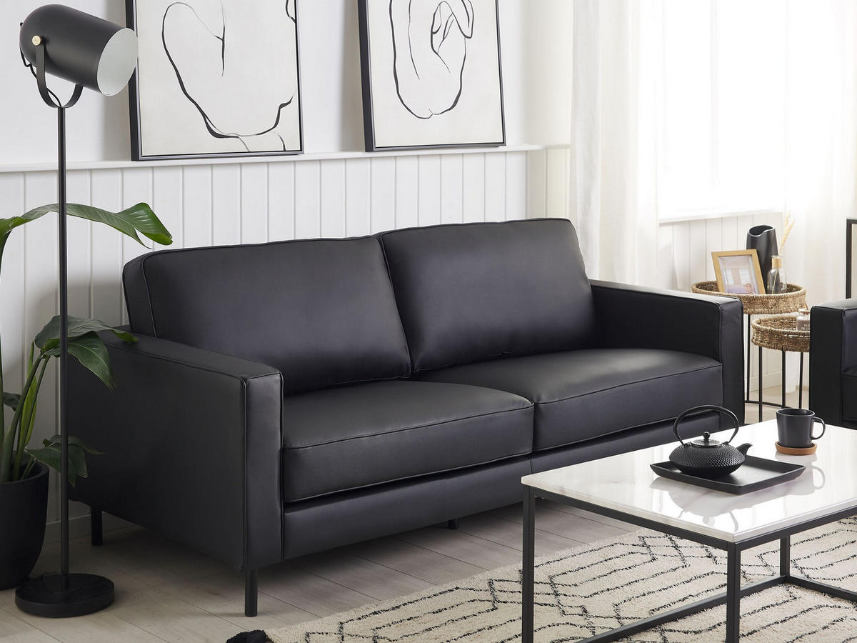 3-SITZER-SOFA Echtleder Schwarz Savalen - Schwarz, Leder/Fell (204/87/91cm) - Beliani