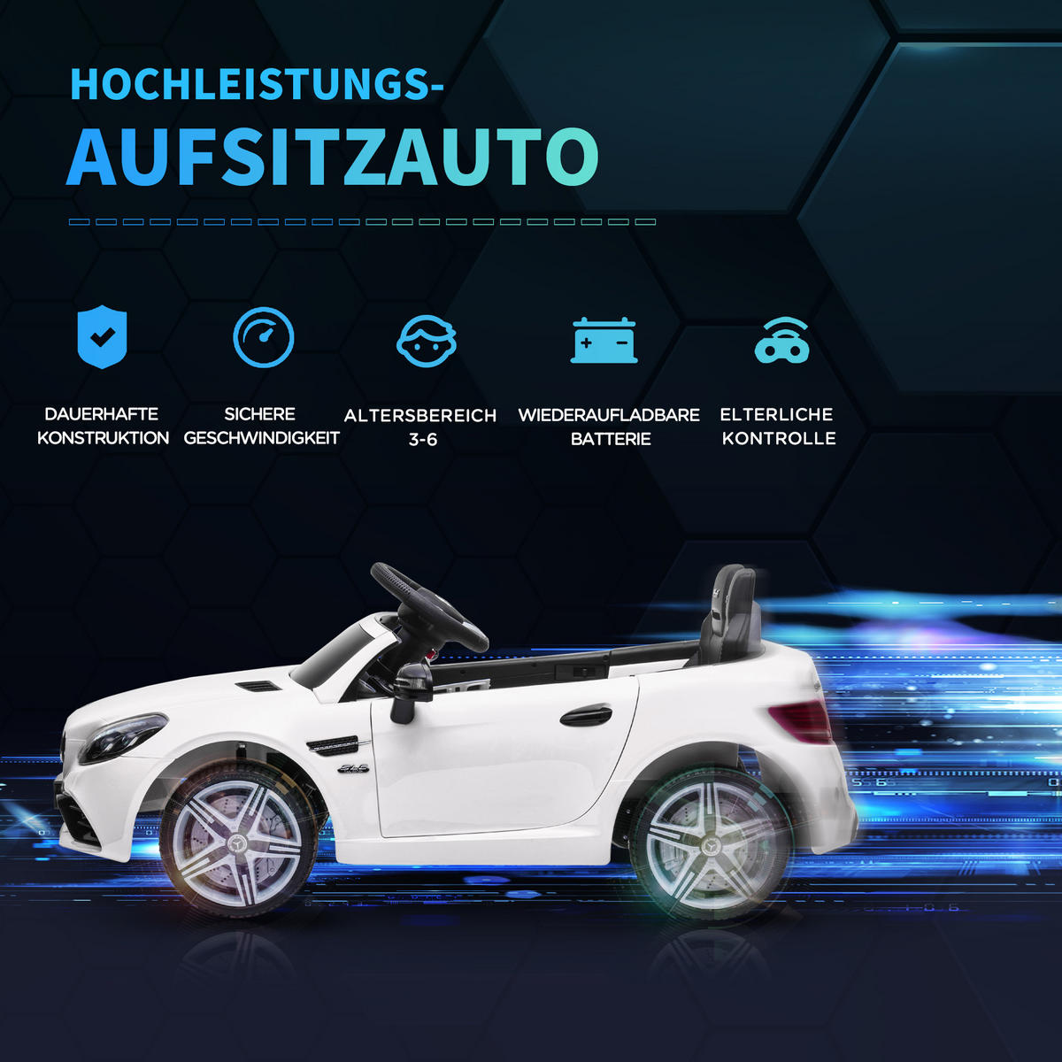 KINDER ELEKTROAUTO, Schwarz/Rot/Weiß, Kunststoff+ Metall - Weiß, Metall (107/62.5/44cm) - AIYAPLAY