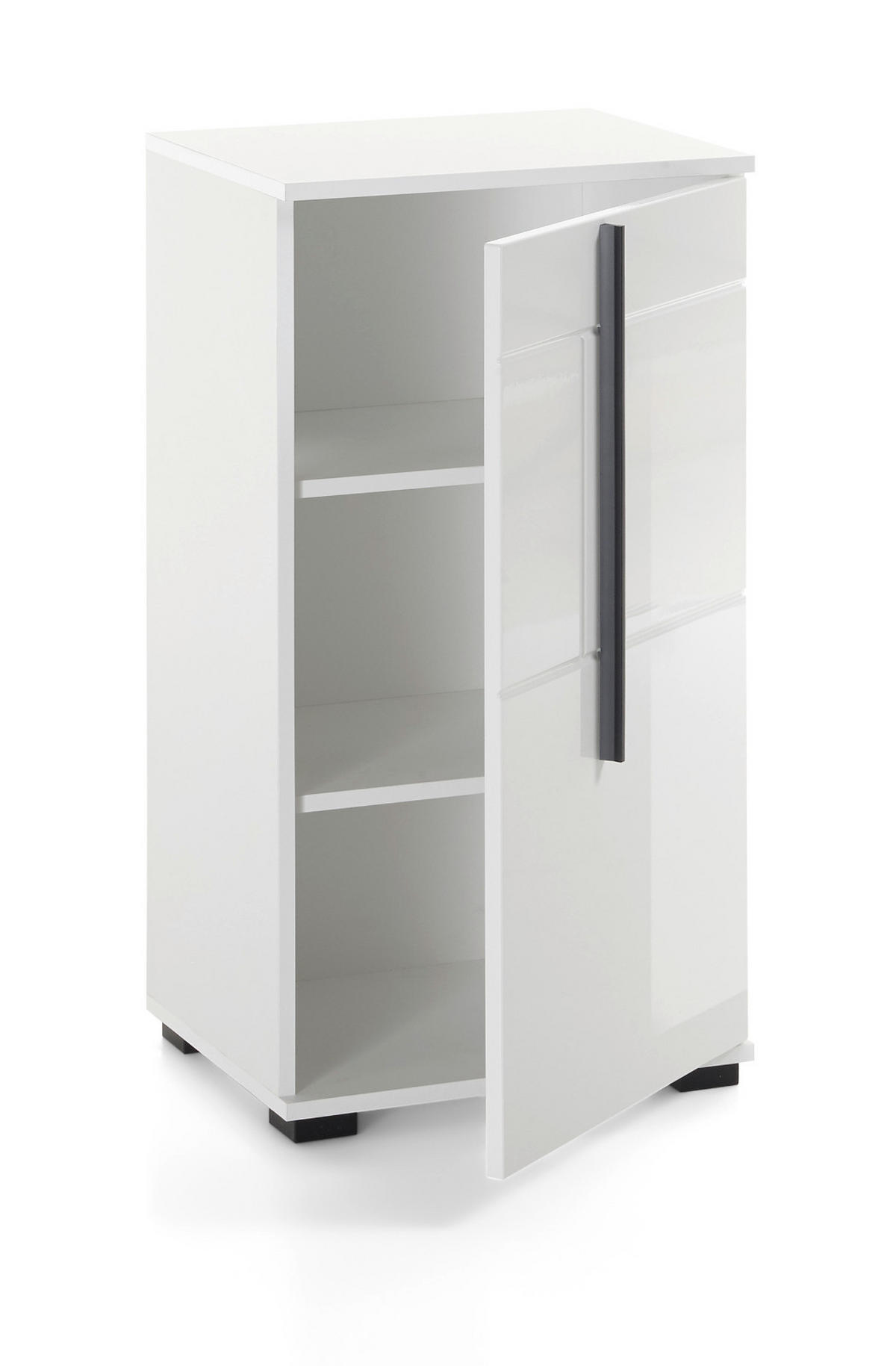 BAD-KOMMODE weiß Hochglanz, Badschrank Unterschrank, 45 x 87 cm - Weiß Hochglanz/Schwarz, Holzwerkstoff/Kunststoff (45/88/35cm) - Furn.Design