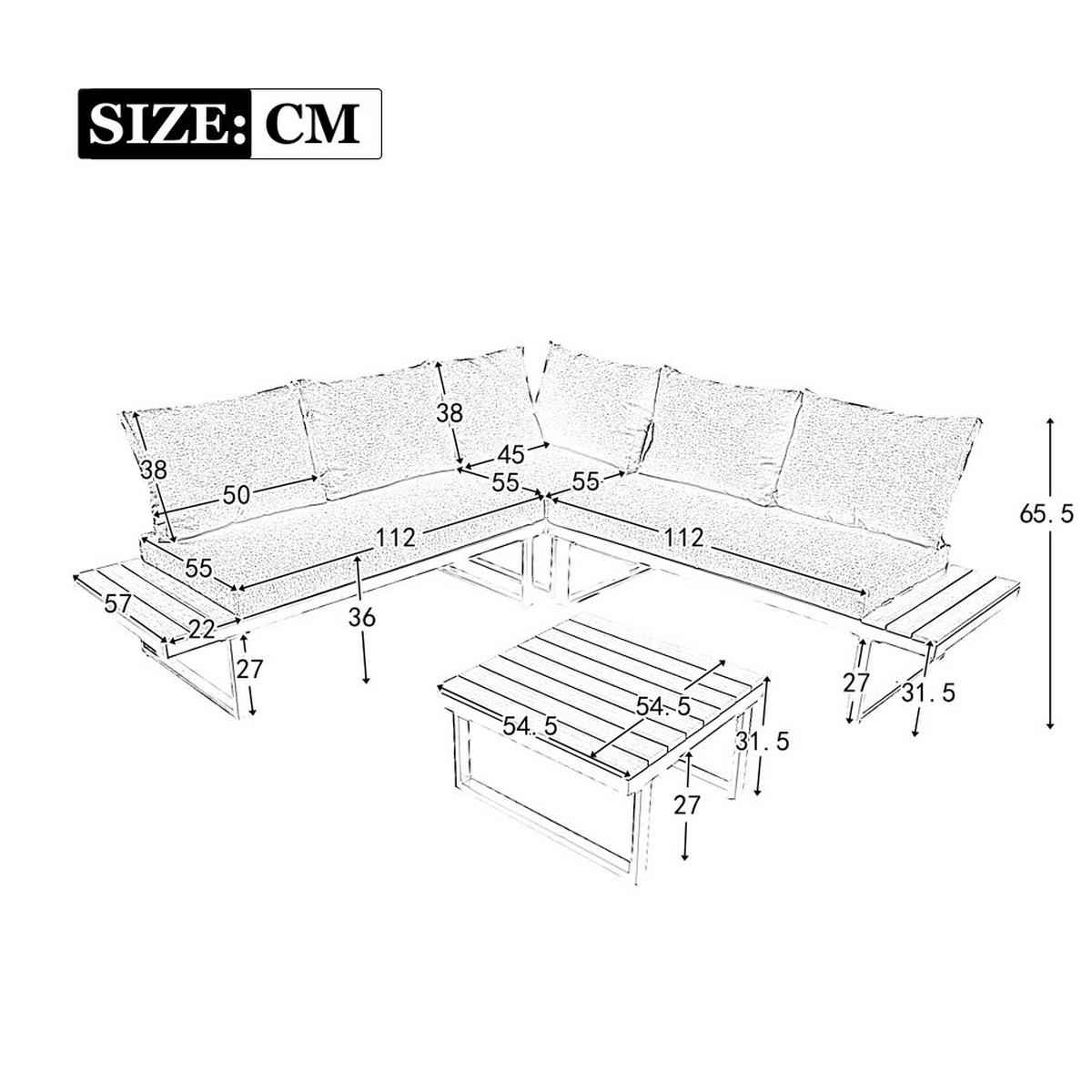 LOUNGEGARNITUR verzinktes Stahlrohr，mit Couchtisch, Grau+Schwarz - Grau, Textil - KOMHTOM