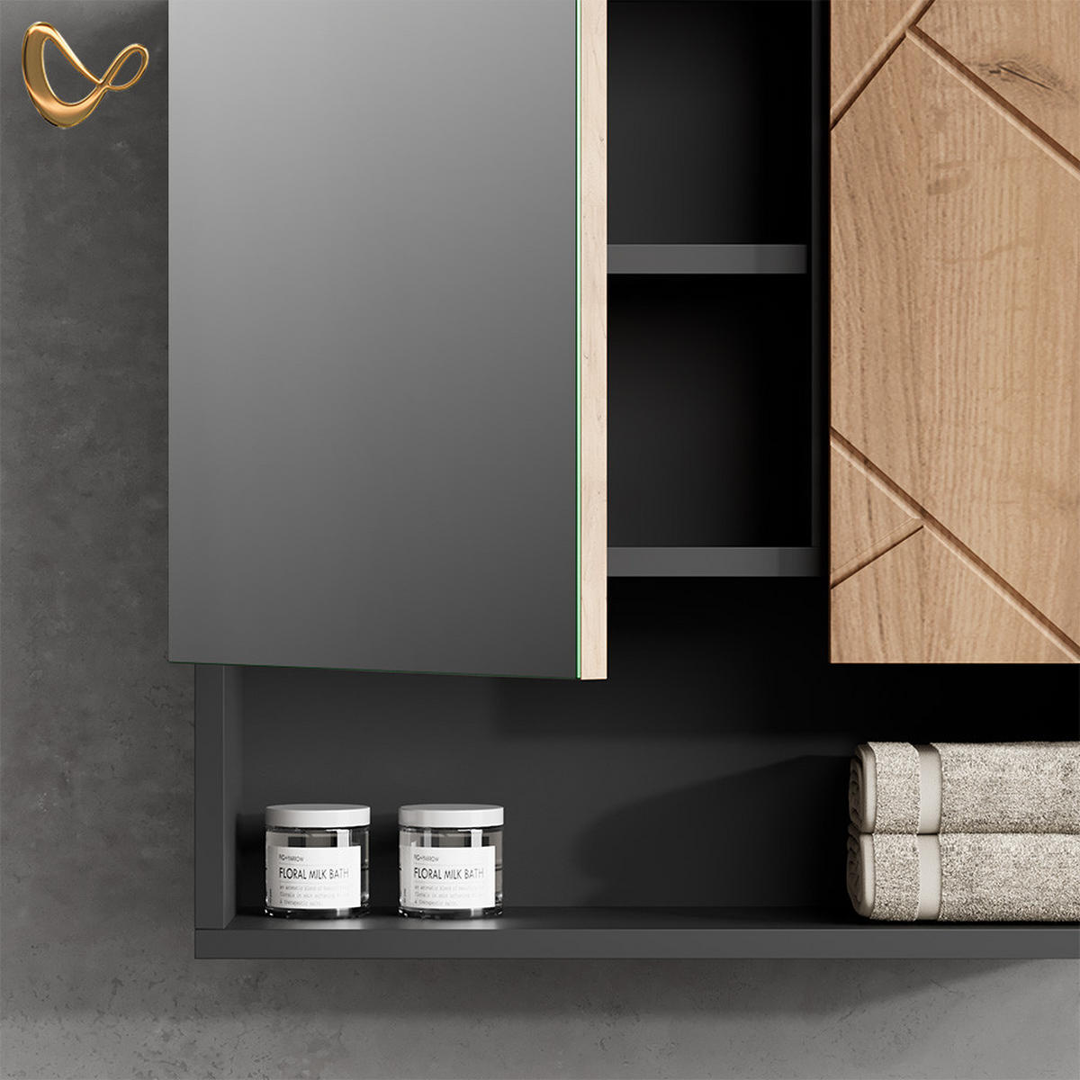 BADSPIEGELSCHRANK Ronco Goldkraft Eiche/Anthrazit 54 x 55 cm - Anthrazit/Eiche Wotan, Holzwerkstoff (54/55/16.9cm) - Livinity®