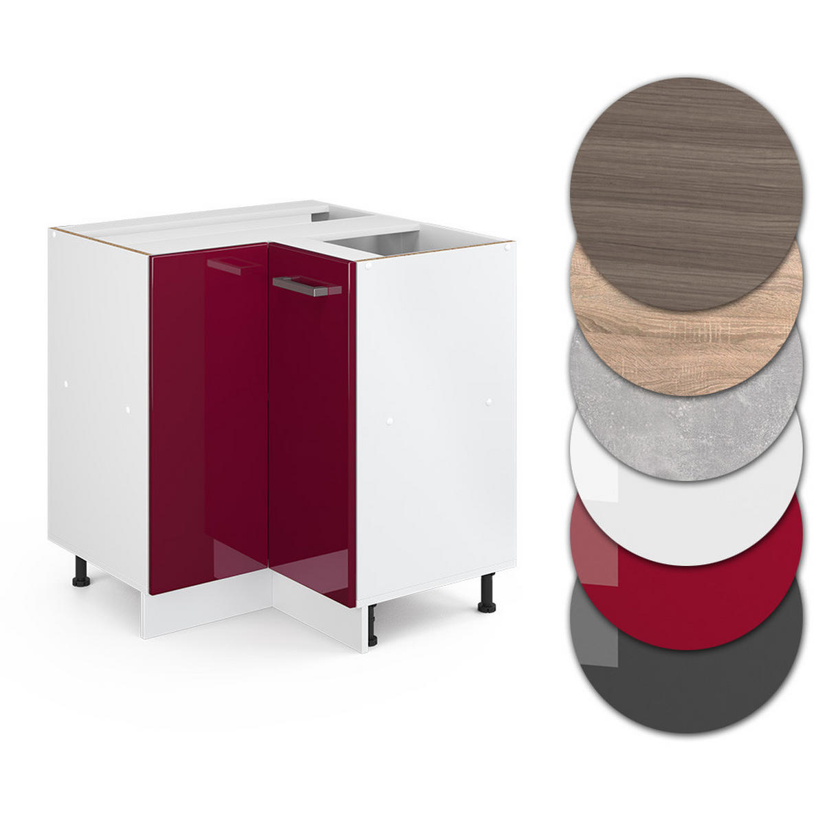 ECKUNTERSCHRANK R-Line Rot Hochglanz 75.6 cm ohne AP - Rot/Weiß, Holzwerkstoff (75.6/81.6/46cm) - Vicco