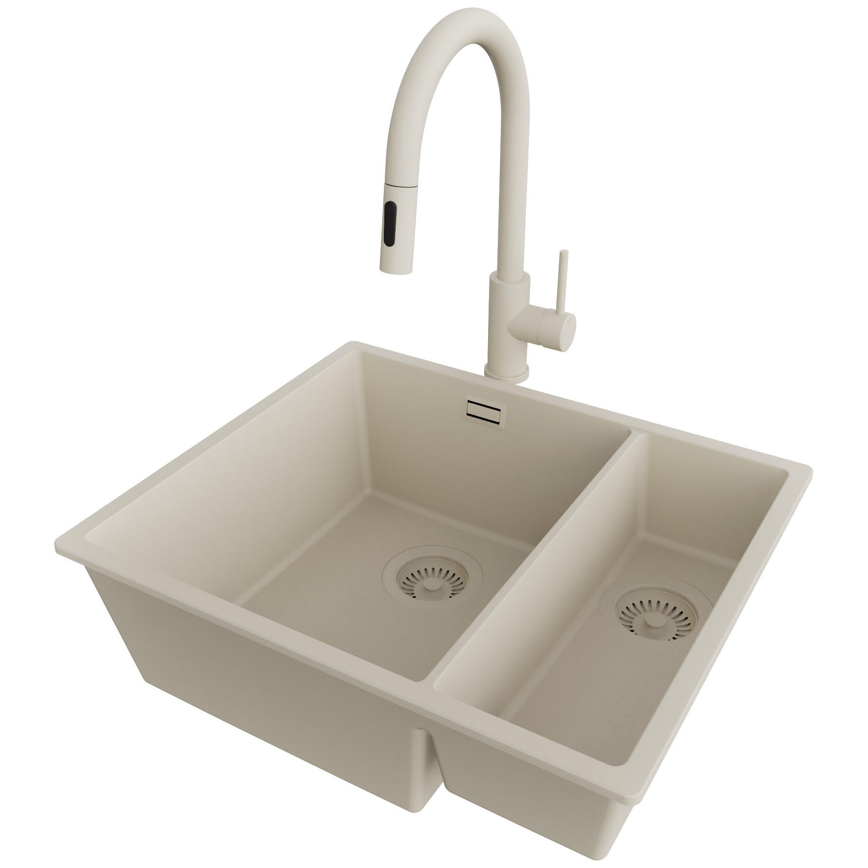 UNTERBAUSPÜLE GRANIT London Duo, 2-er set Beige 56/47 cm 1,5 Becken + Küchenarmatur 40/20 cm + Ablauf-Set ab 60er Unterschrank - Beige, Kunststoff (56/20/47cm) - Primagran