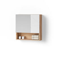 BADSPIEGELSCHRANK Ronco Weiß Hochglanz/Goldkraft Eiche 54 x 55 cm - Weiß Hochglanz/Eiche Wotan, Holzwerkstoff (54/55/16.9cm) - Livinity®
