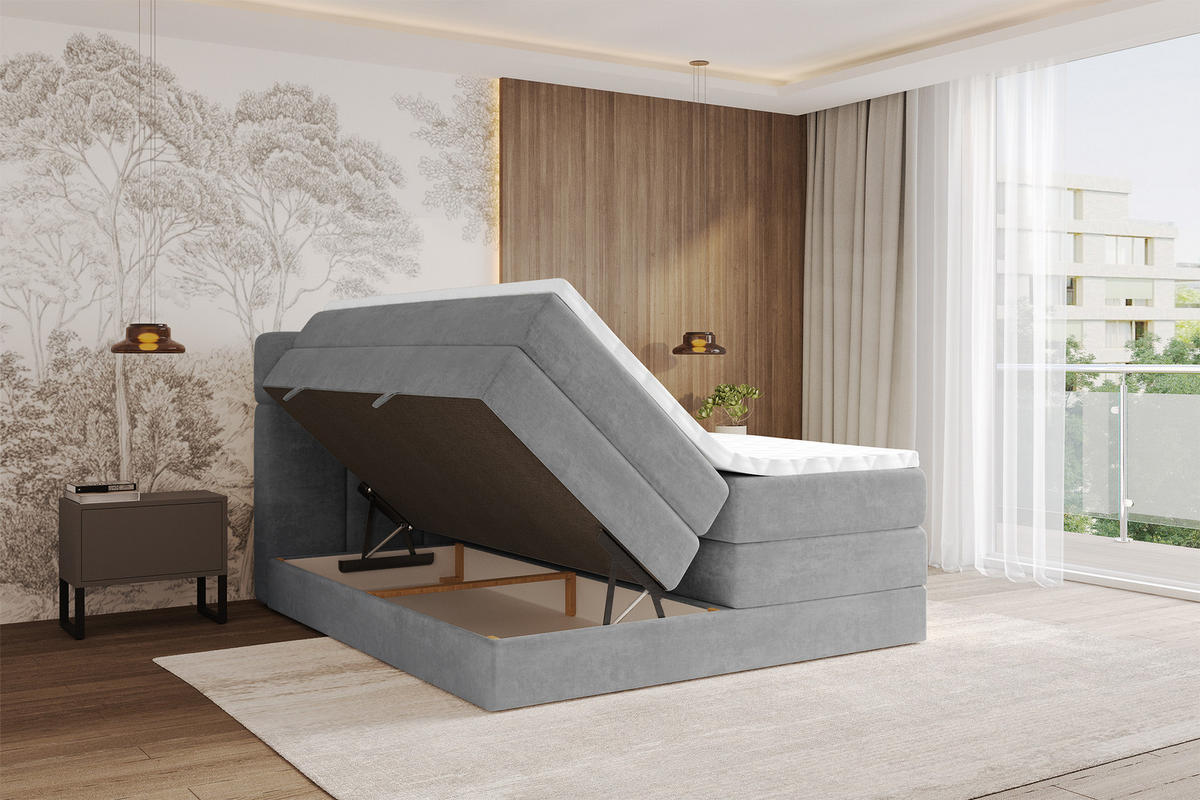 BOXBETT mit Matratze H3/H4 - FAMA KING - 180x200 cm Grau Monolith - Graphitfarben, Holzwerkstoff (180/200cm) - ALTDECOR