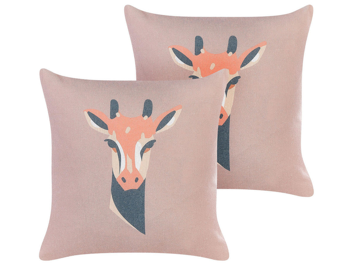 DEKOKISSEN 2er-Set Rosa 45/45 cm Candelabra - Pink, Textil (45/45cm) - Beliani