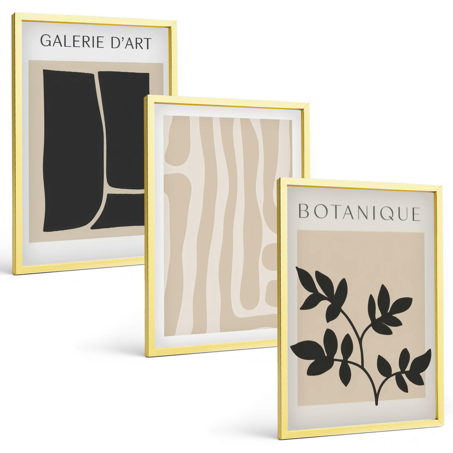 BILDER SET 3er Set - 40x60 cm Goldrahmen - Abstrakte Pflanzenformen - Goldfarben, Kunststoff (40/60cm) - TULUP