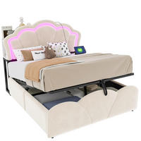 POLSTERBETT 140/200 cm aus Samt mit Stauraum, LED und Steckdosen Beige - Beige, Textil (140/200cm) - OKMYHOME