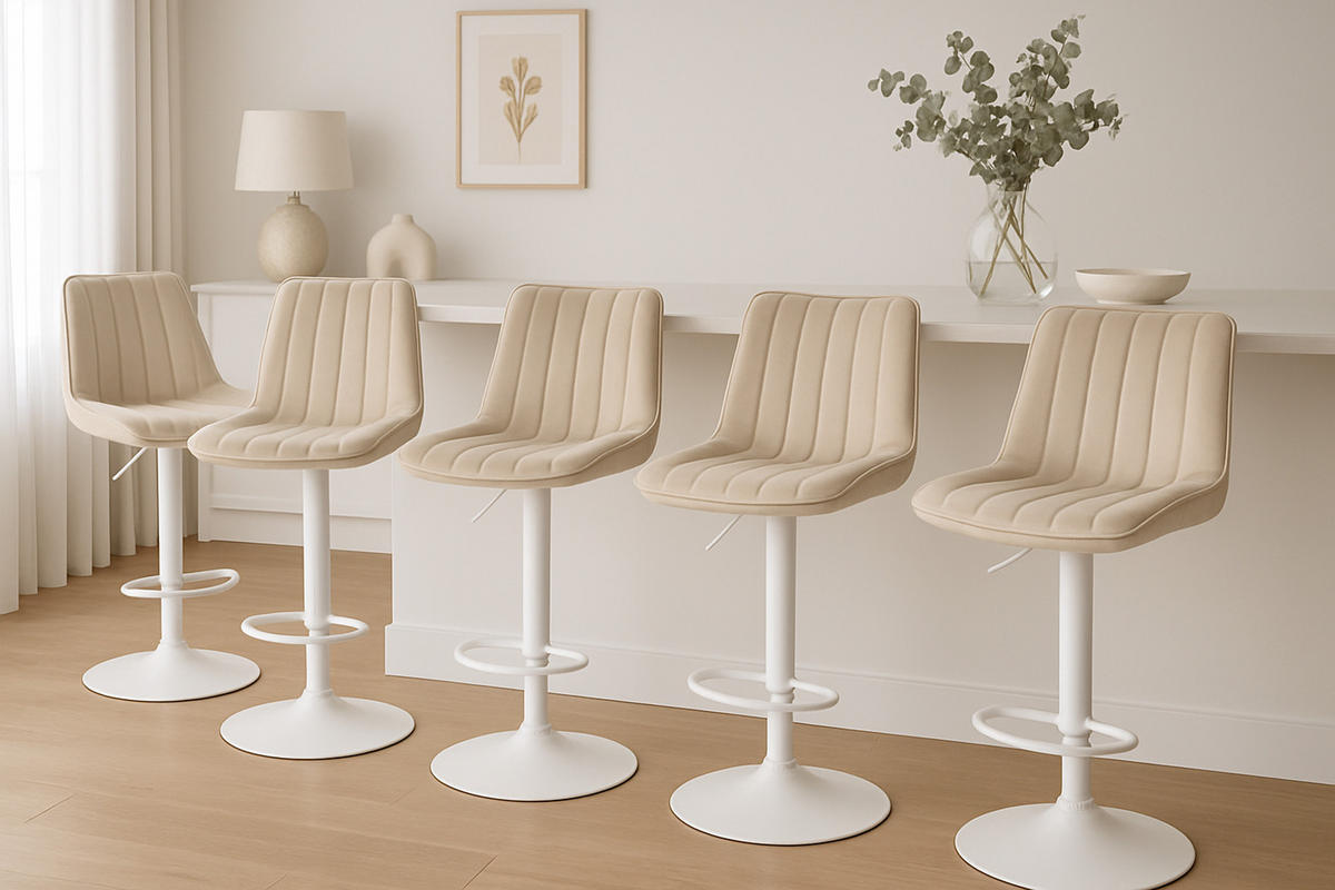 BARHOCKER Tolor Samt weiß creme - Naturfarben/Weiß, Textil/Metall (49.5/112/50cm) - TPFLiving