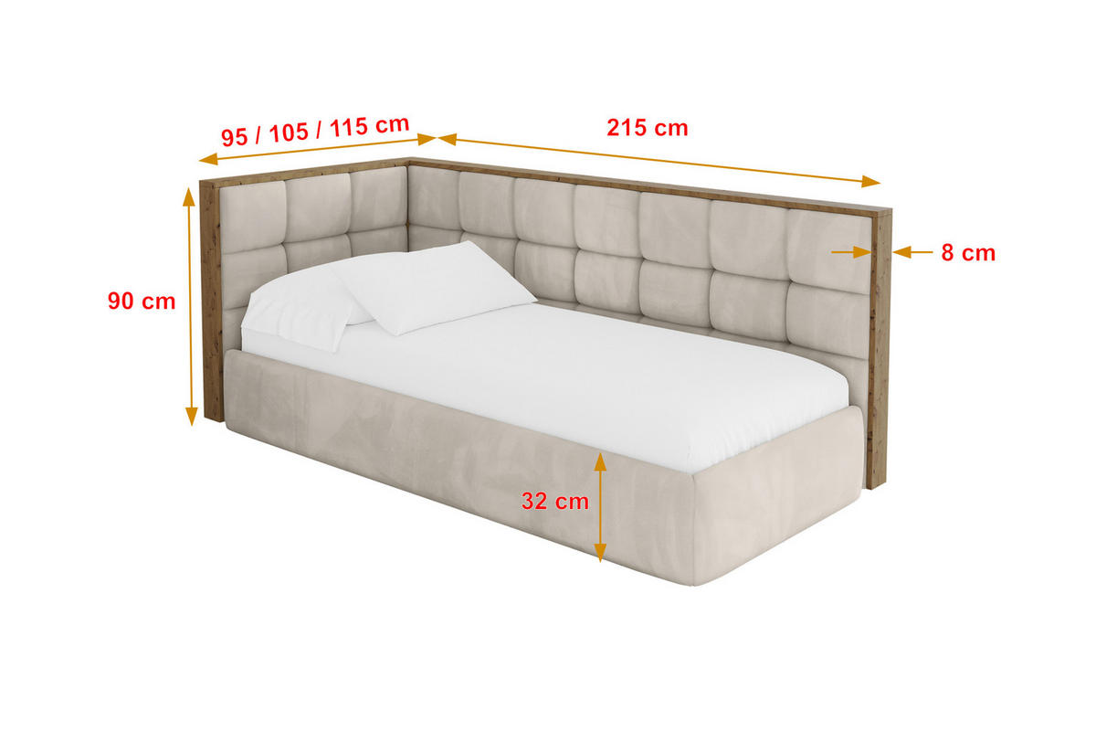 EINZELLBETT Jugendbett mit Bettkasten, Rechts - SOVY 100x200 Beige - Sandfarben, Holzwerkstoff/Textil (100/200cm) - ALTDECOR