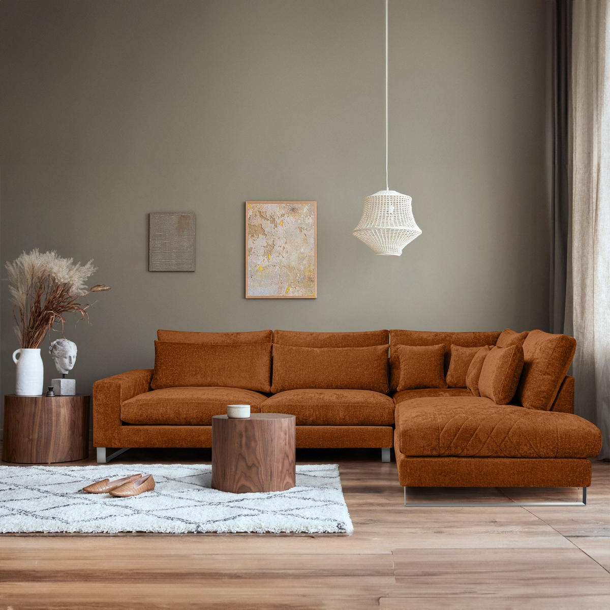 ECKSOFA RECHTS BRENTIS Chenille-Stoff, Orangerot - Orange, Textil (314/224cm) - KONSIMO®