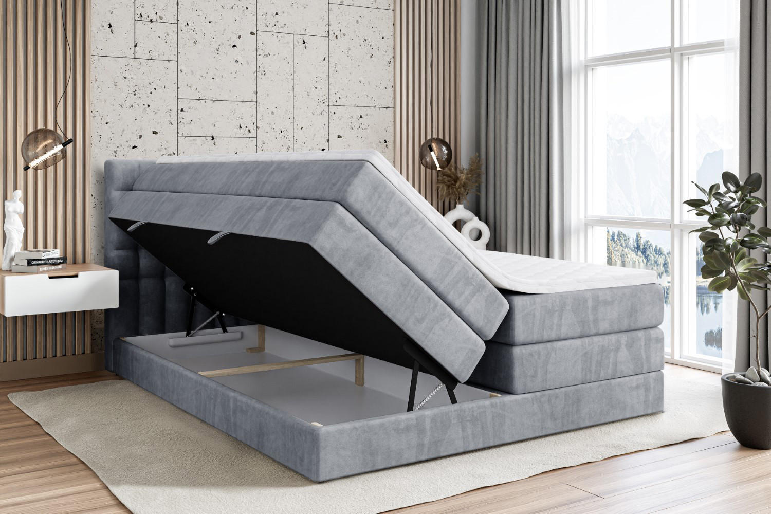 Thumbnail - Altdecor Boxspringbett, Grau, Holzwerkstoff, Höhe ca. 38 cm, 140x200 cm, Schlafzimmer, Betten, Boxspringbetten