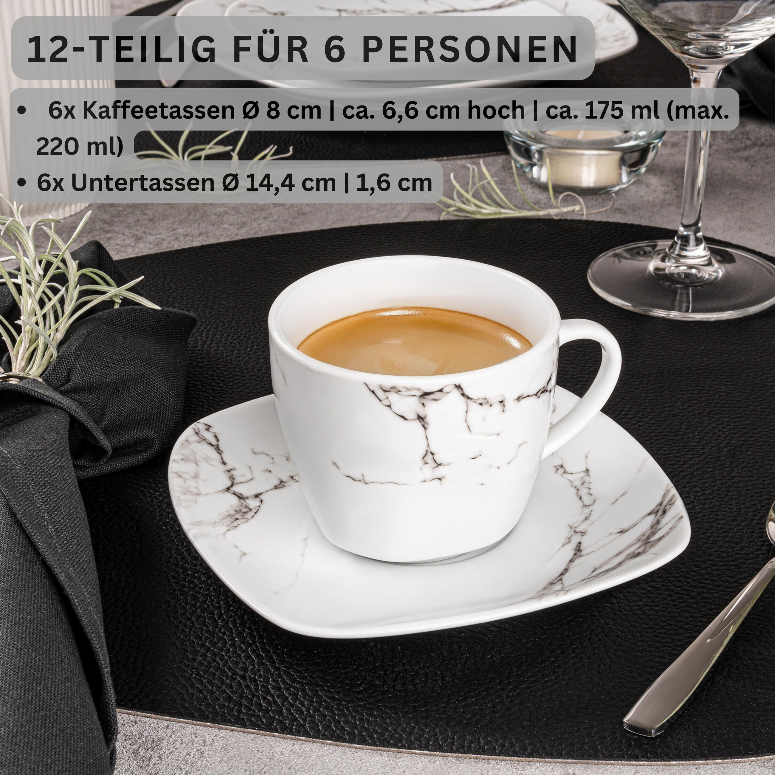 KAFFEETASSEN SET BILGOLA MARMOR DESIGN - 12 teilig aus Porzellan - Weiß, Keramik (14.4/6.6/14.4cm) - Sänger