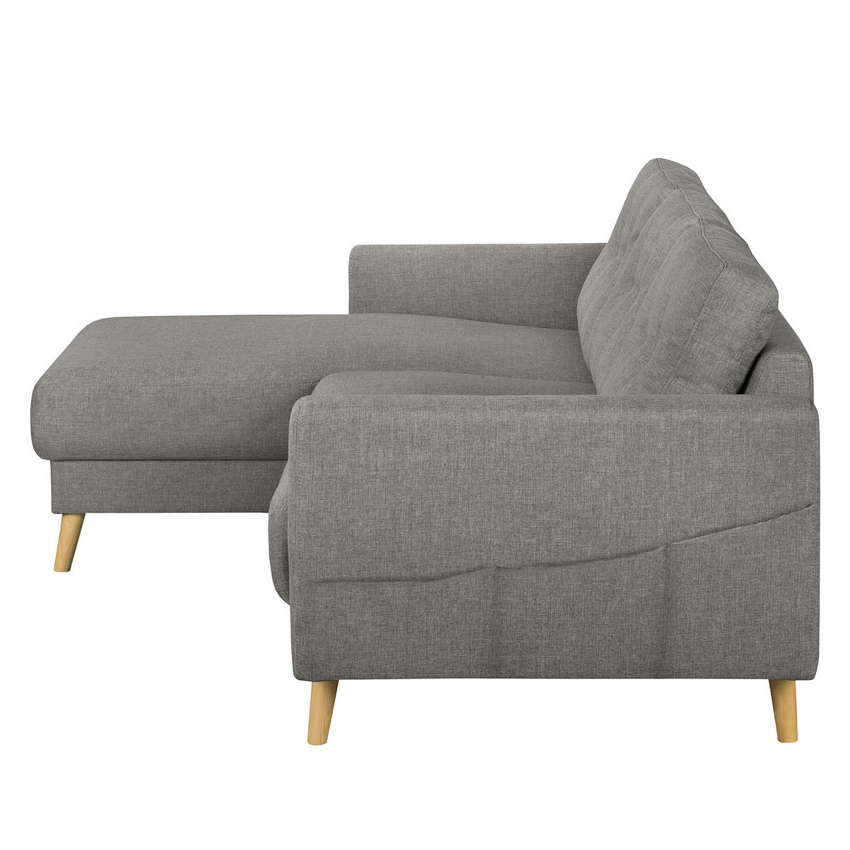 ECKSOFA mit Longchair - Hellbraun/Grau, Holz/Textil (233/148cm) - home24