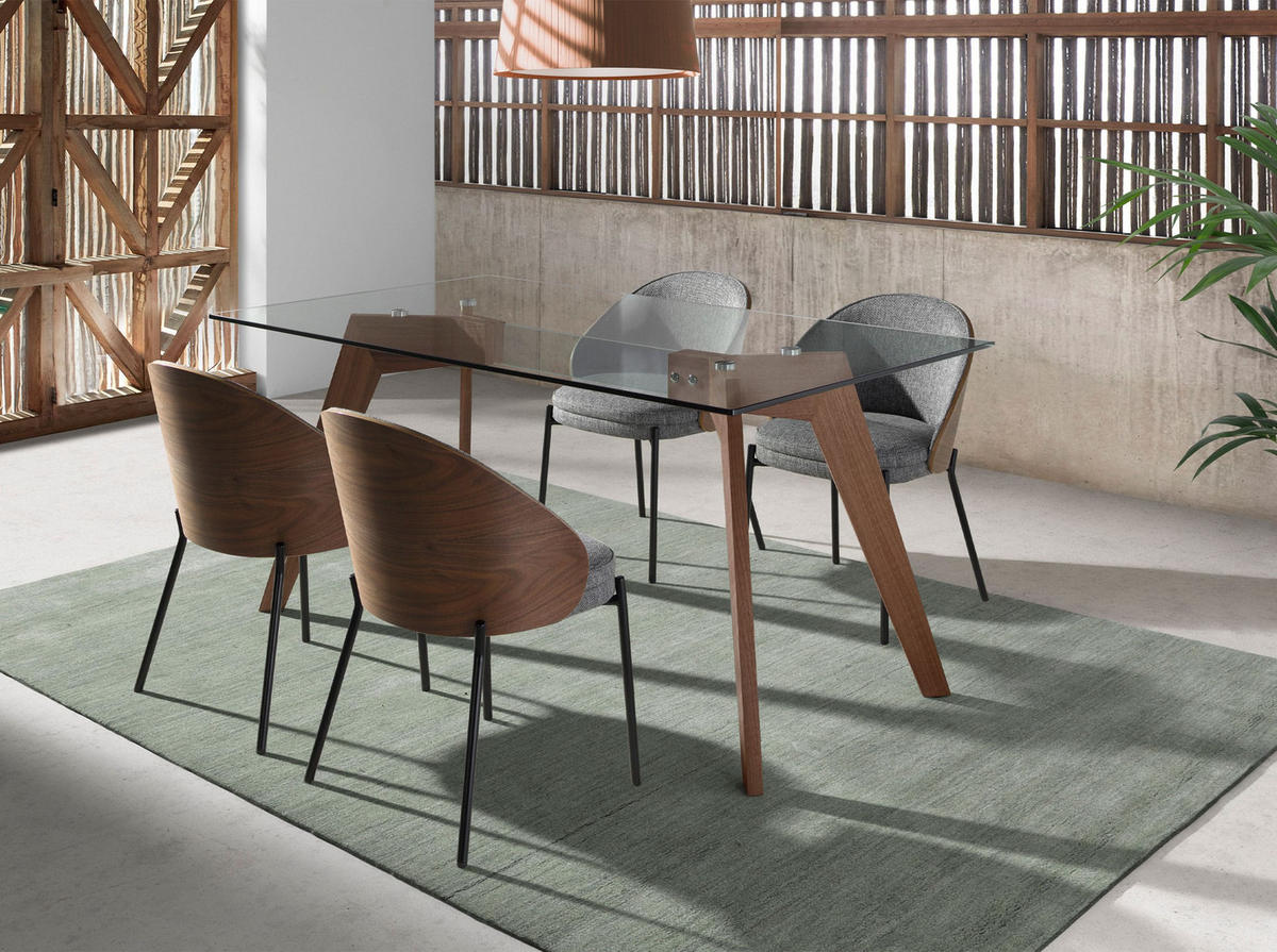 ESSTISCH Esstisch Rechteckig gehärtetes Glas aus Walnuss 160/95/76 cm - Transparent/Walnussfarben, Glas/Holz (95/160/76cm) - ANGEL CERDA