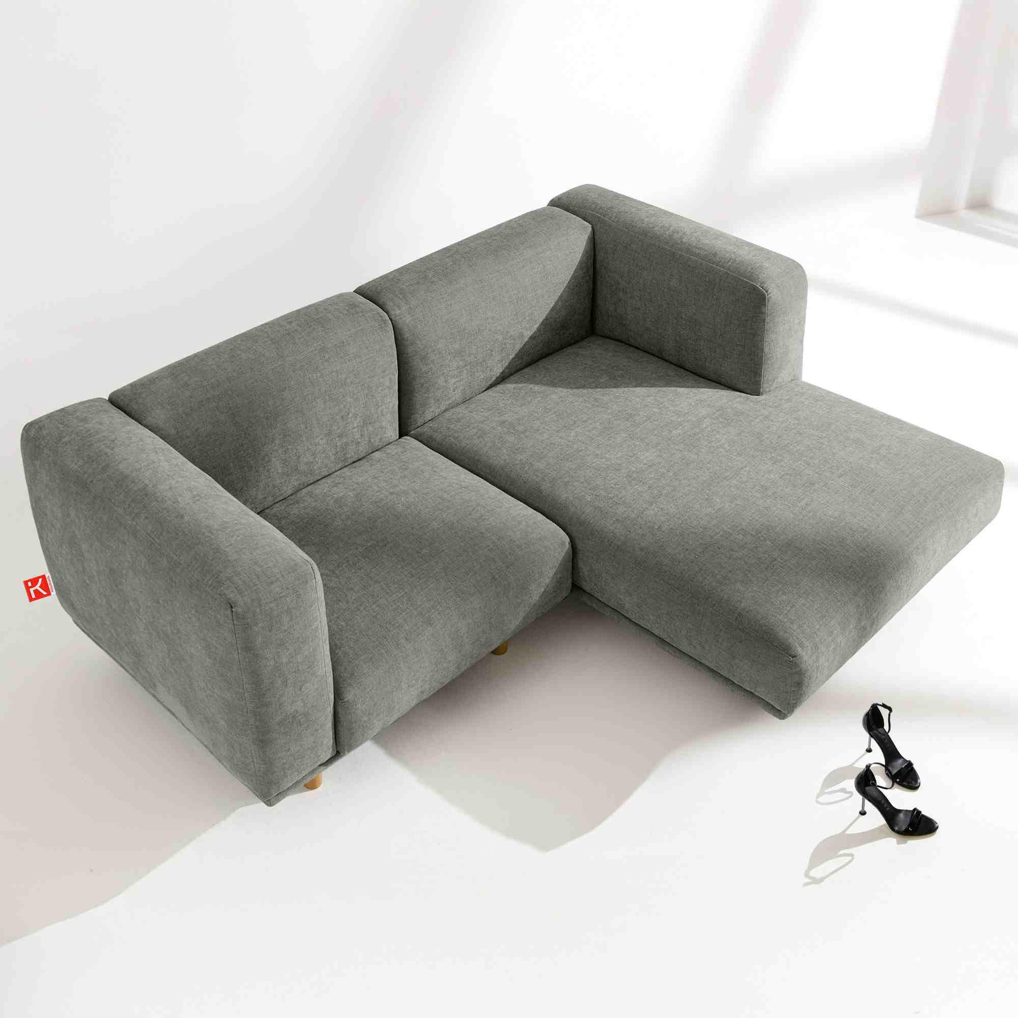 ECKSOFA-RECHTS FOSERO, Chenille-Stoff - Buchefarben/Grau, Holz/Holzwerkstoff (204/155cm) - KONSIMO®