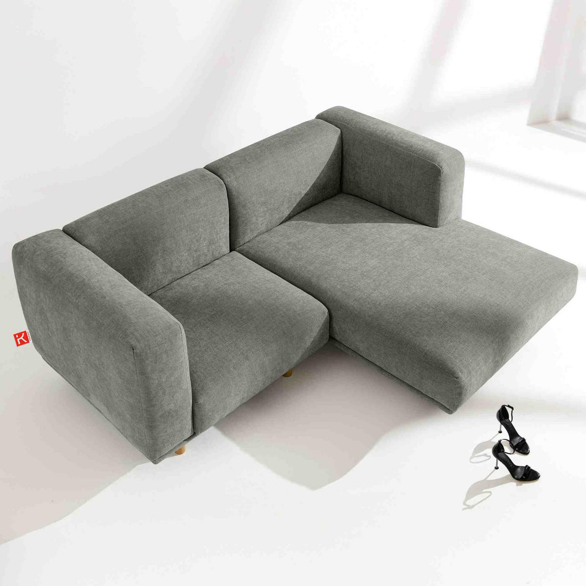 ECKSOFA-RECHTS FOSERO, Chenille-Stoff - Buchefarben/Grau, Holz/Holzwerkstoff (204/155cm) - KONSIMO®