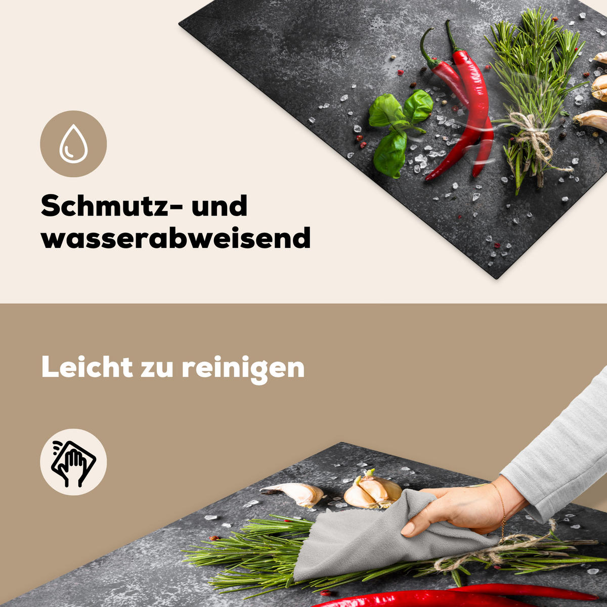 HERDABDECKPLATTE Pfeffer - Kräuter - Gewürze - Beton 78x52 cm - Rot, Kunststoff (78/0.2/52cm) - MuchoWow