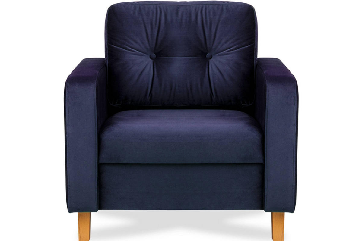 SESSEL ERISO mit Armlehnen und angenehmer Stoff zum Anfassen, Velour-Stoff, marineblau - Blau/Braun, Textil (80/75/75cm) - KONSIMO®