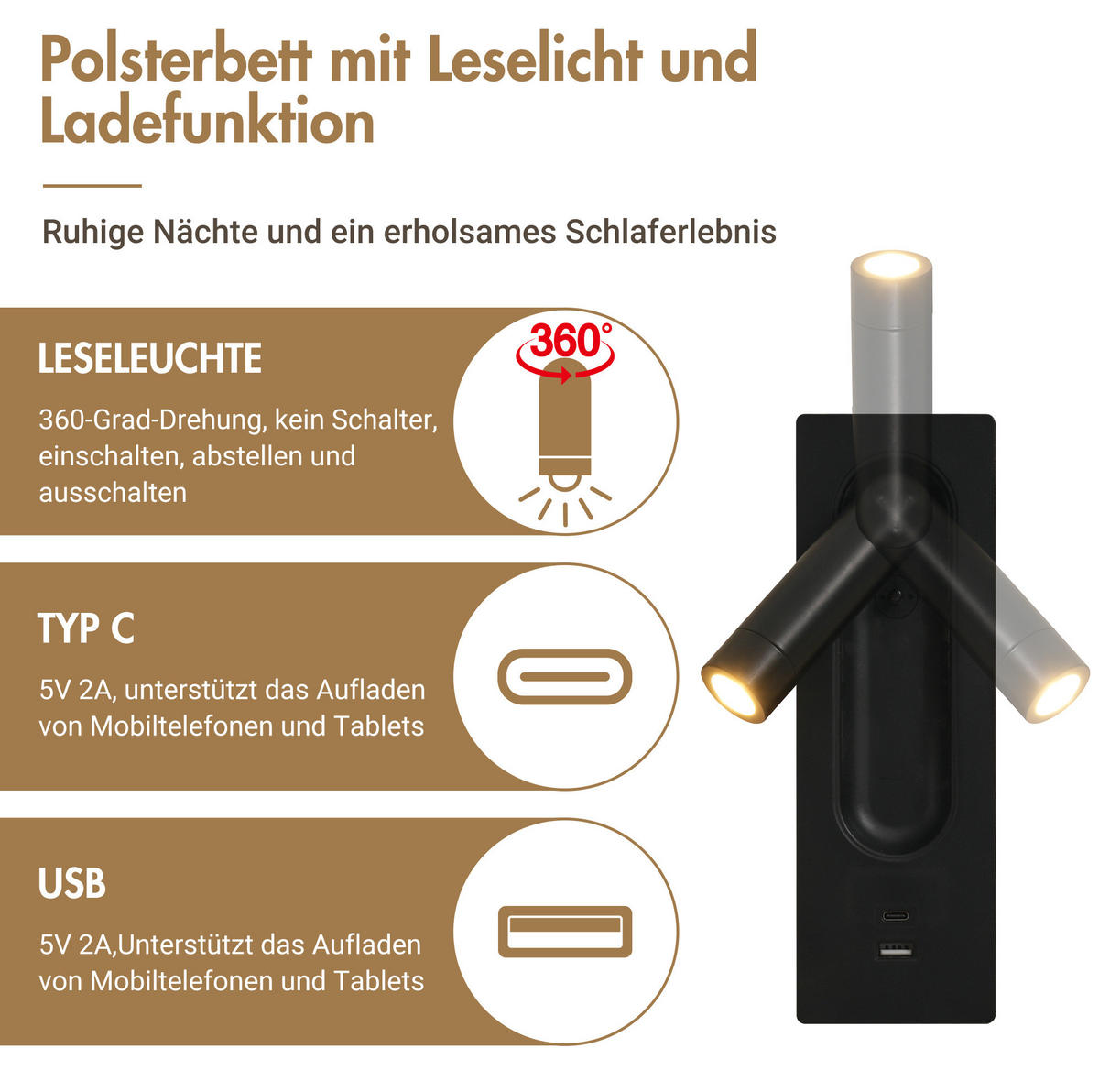 POLSTERBETT mit Bettkasten 180/200 cm in Cord Beige-Weiß mit Leselampe - Beige, Leder (180/200cm) - BEAOK