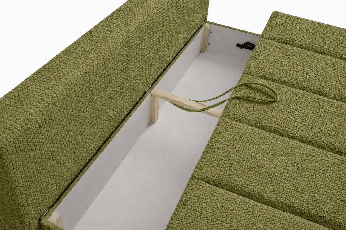 SOFA Mit Schlaffunktion Und Bettkasten, Chenille-Stoff Flow, Olive, PIANO - Olivgrün, Holz (207/91/103cm) - Kaiser Möbel