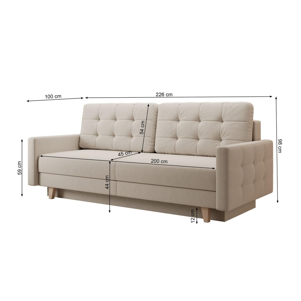 3-SITZER SOFA Verat Dunkelgrau Velours Easy-Clean - Eichefarben/Dunkelgrau, Holz/Textil (226/98/100cm) - Selsey