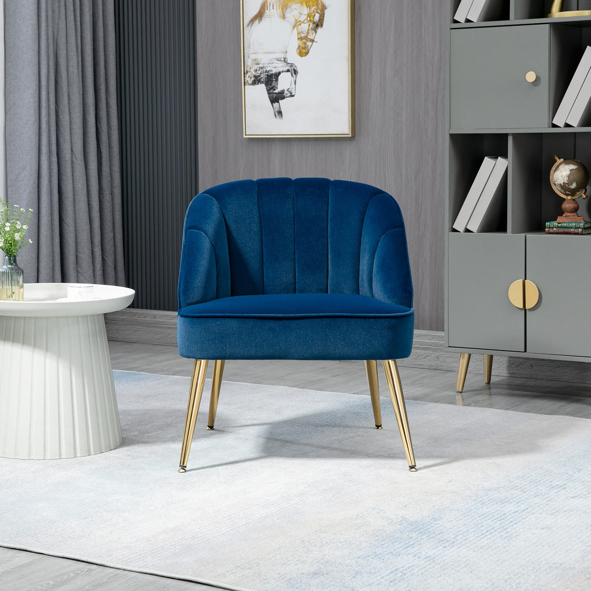 OHRENSESSEL Loungesessel Polstersessel mit Samtoptik Relaxsessel für Wohnzimmer - Blau, Kunststoff (64/77/65cm) - HOMCOM