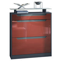SCHUHSCHRANK Fiesta Fronten in Bordeaux Hochglanz, Griffmulden in Grau Hochglanz - Bordeaux, Holzwerkstoff (89/104/23cm) - Vladon