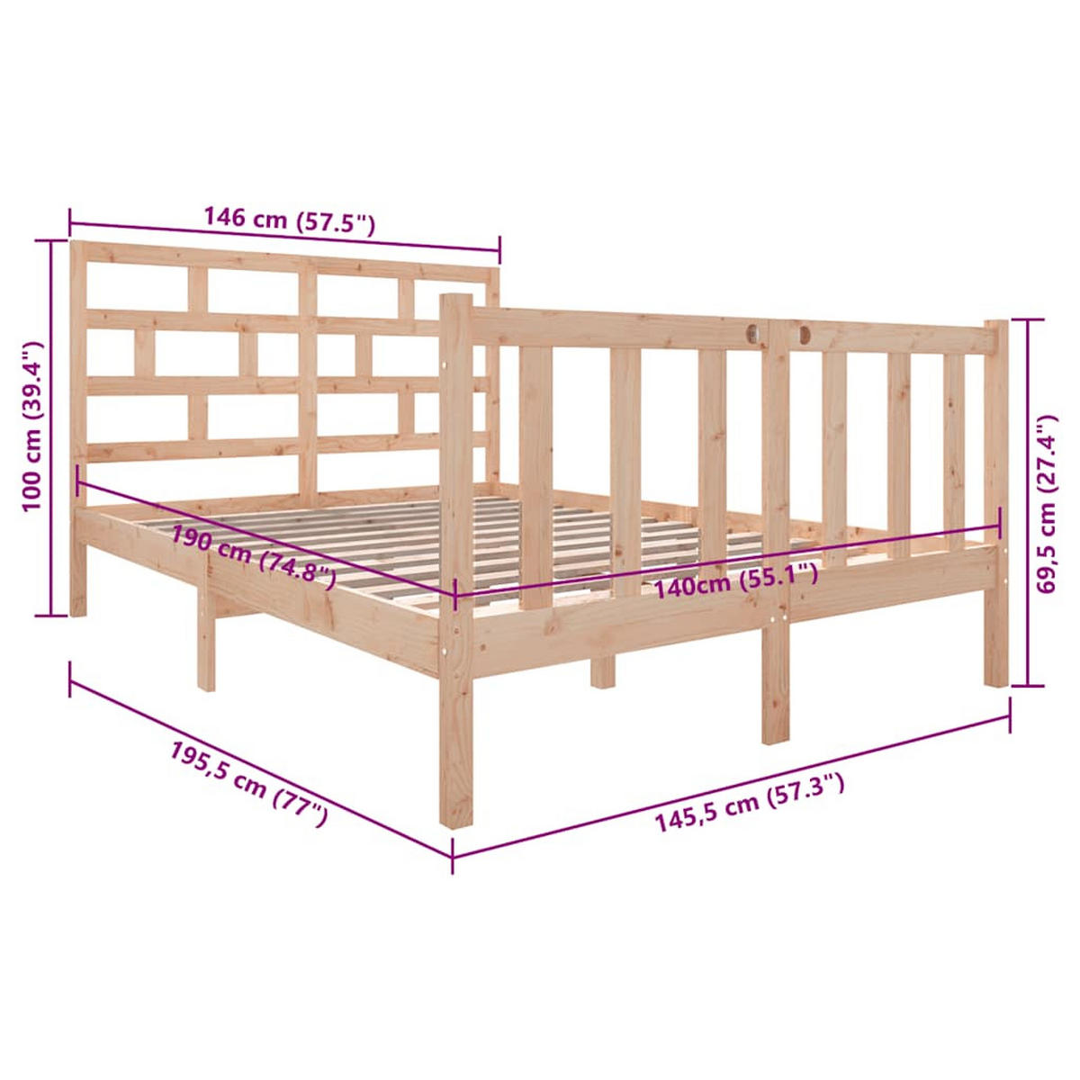 BETT Kilpatrick 145.5/195.5 cm - Braun, Holz (140/190cm) - Nettlife
