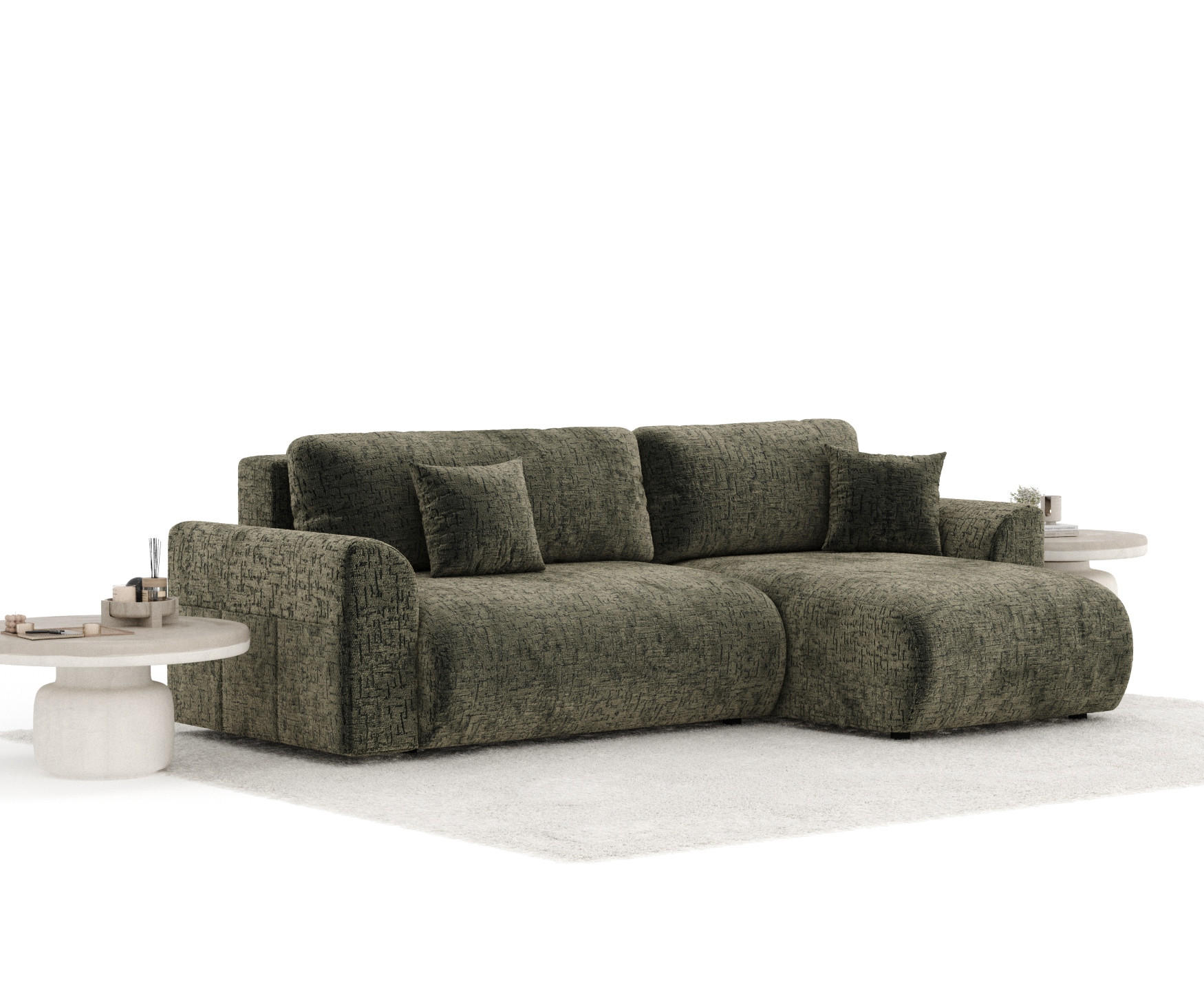 ECKSOFA MIT SCHLAFFUNKTION Bodega Olivenfarbe Chenille - Schwarz/Olivgrün, Holz/Holzwerkstoff (235/138cm) - Maison de Reve