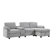 ECKSOFA DE-33686 mit Konsole und Stauraumhocker Hellgrau - Hellgrau, Holzwerkstoff (266/136cm) - ComfortXL