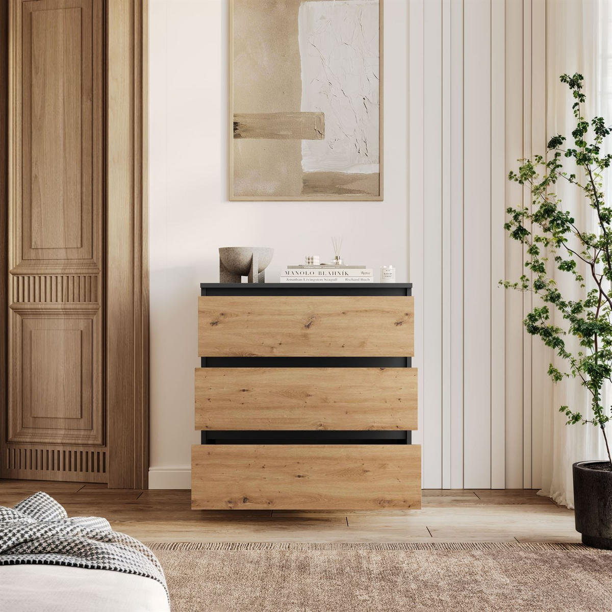 MODERNE Sideboard HANA M3 Artisan Eiche / Anthrazit - Eiche Artisan, Holzwerkstoff (70/75/40cm) - Lookway