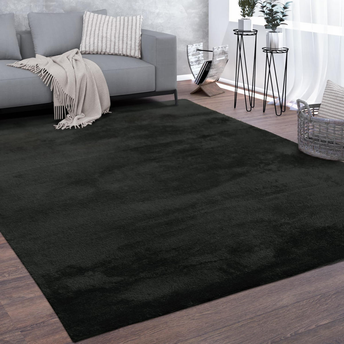 TEPPICH Kurzflor waschbar Unifarben Wohnzimmer schmutzabweisend Schwarz Rechteckig 200x280 - Schwarz, Textil (200/280cm) - KADIMA DESIGN